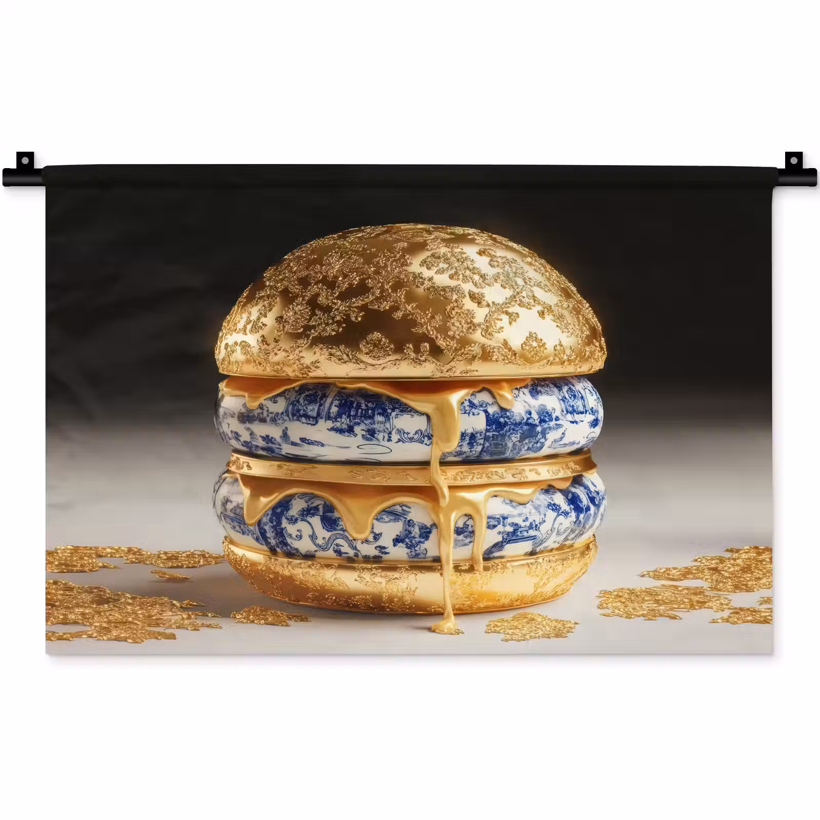 Wandkleed - Delftsblauw - Goud - Burger — 1
