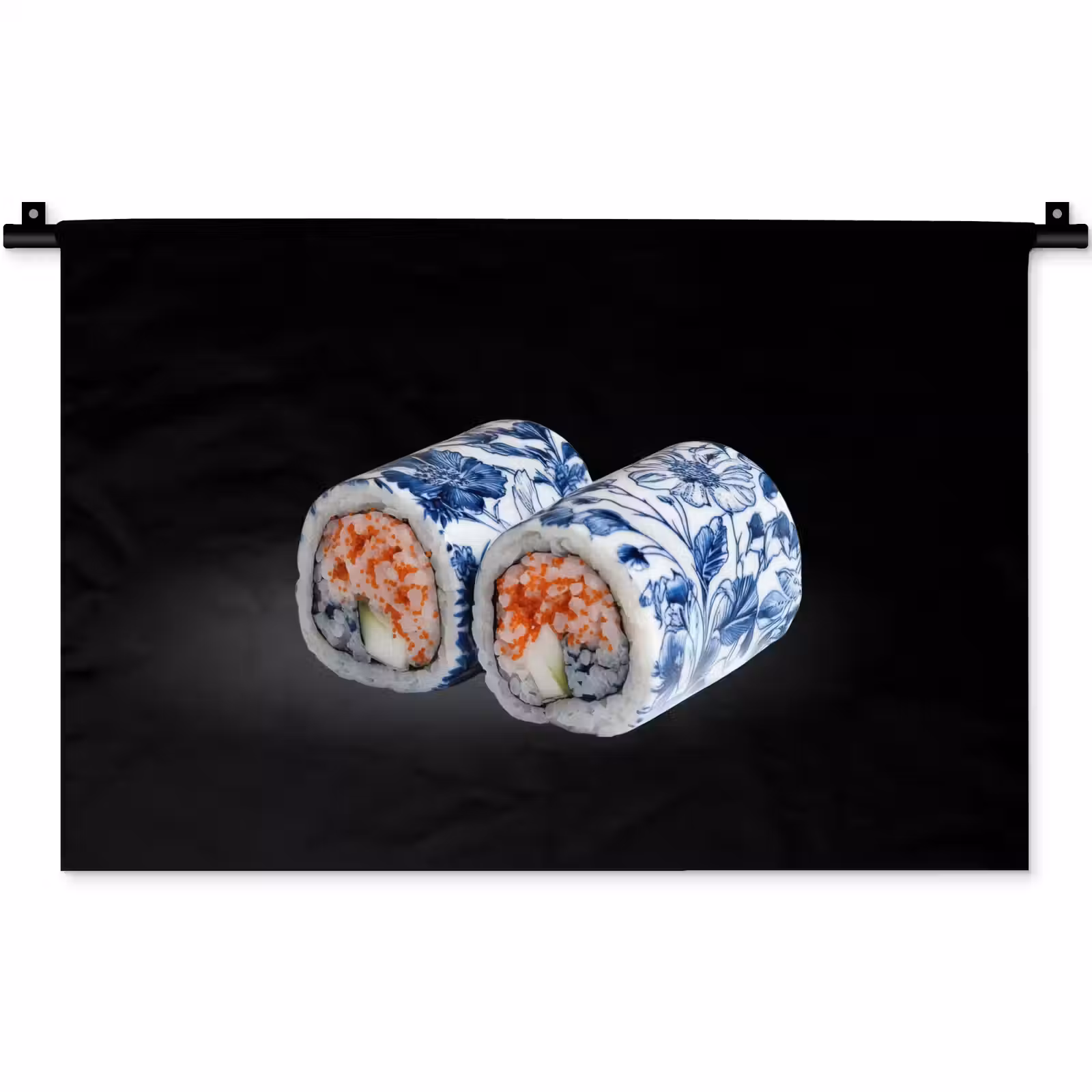 Wandkleed - Sushi - Delfts blauw - Rijst - Vis - Elegant — 1