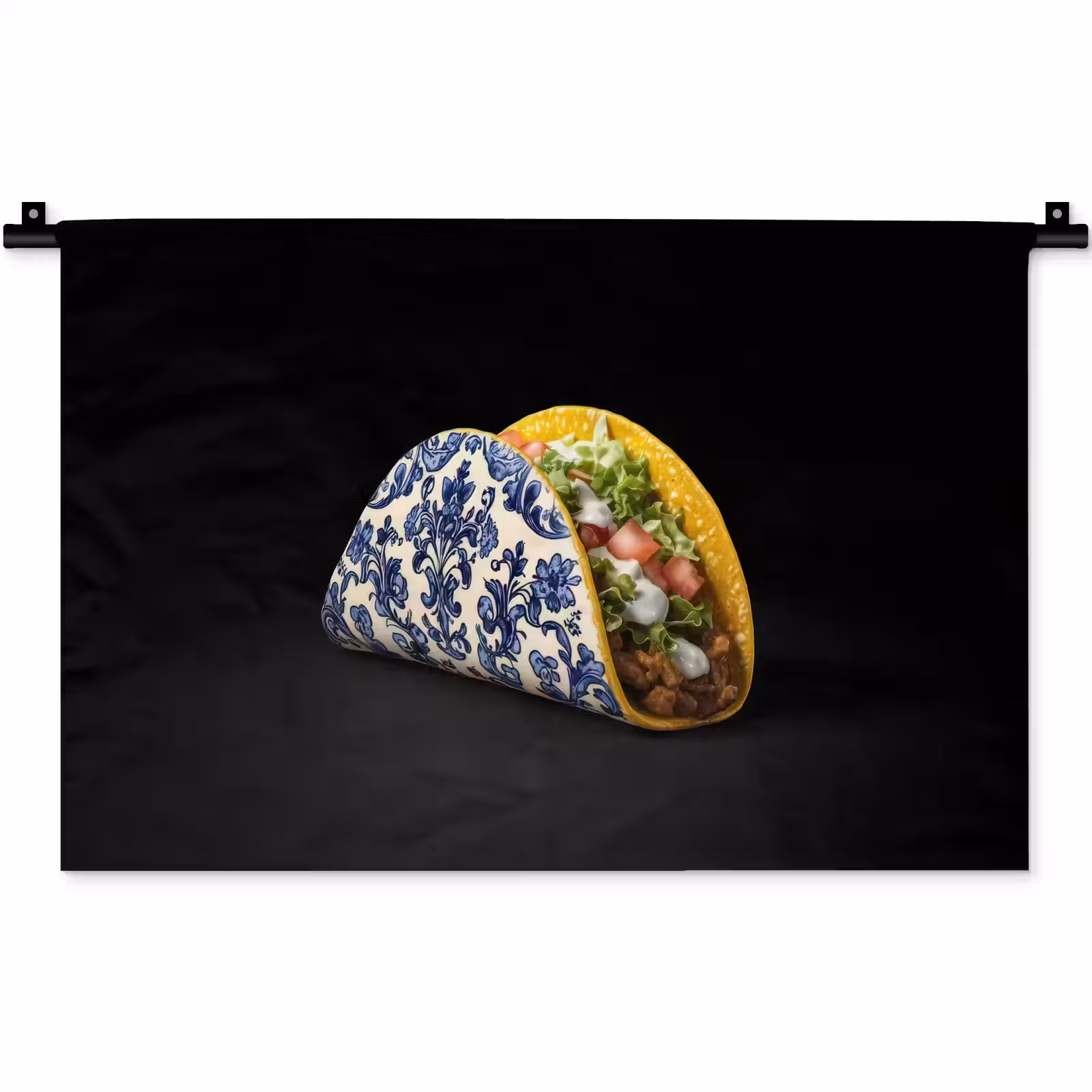 Wandkleed - Taco - Vlees - Salade - Delftsblauw - Motief — 1