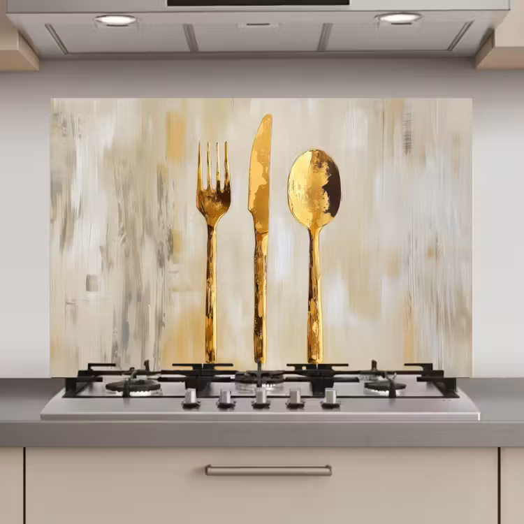 Spatscherm keuken - Verf - Goud - Bestek — 1