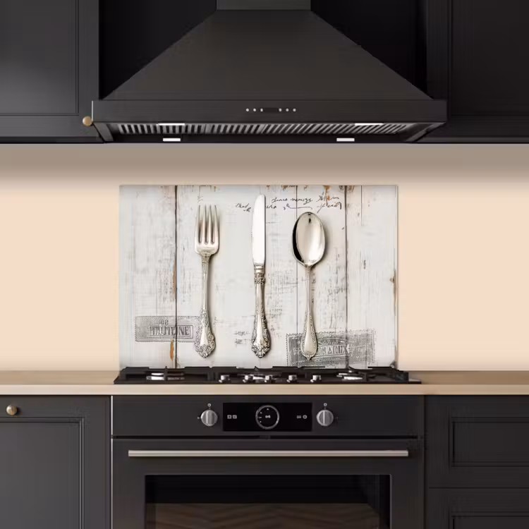 Spatscherm keuken - Zilver - Bestek - Hout — 2