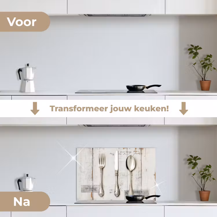 Spatscherm keuken - Zilver - Bestek - Hout — 3