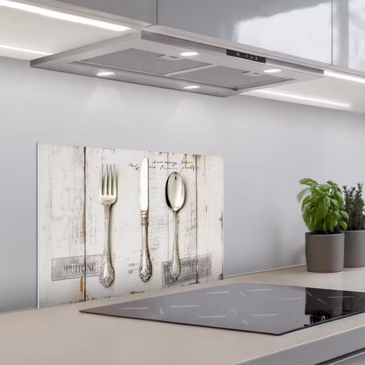 Spatscherm keuken - Zilver - Bestek - Hout — 5