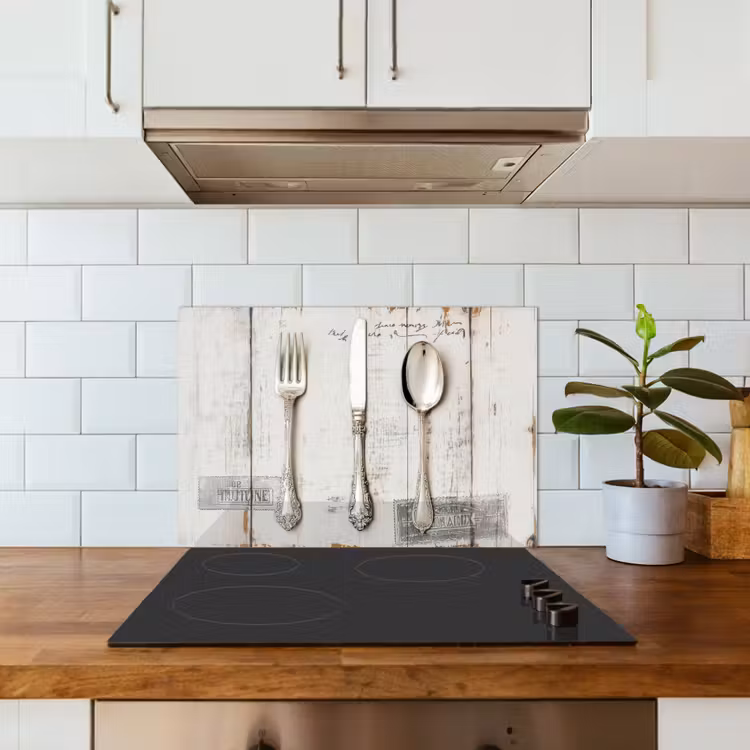 Spatscherm keuken - Zilver - Bestek - Hout — 6