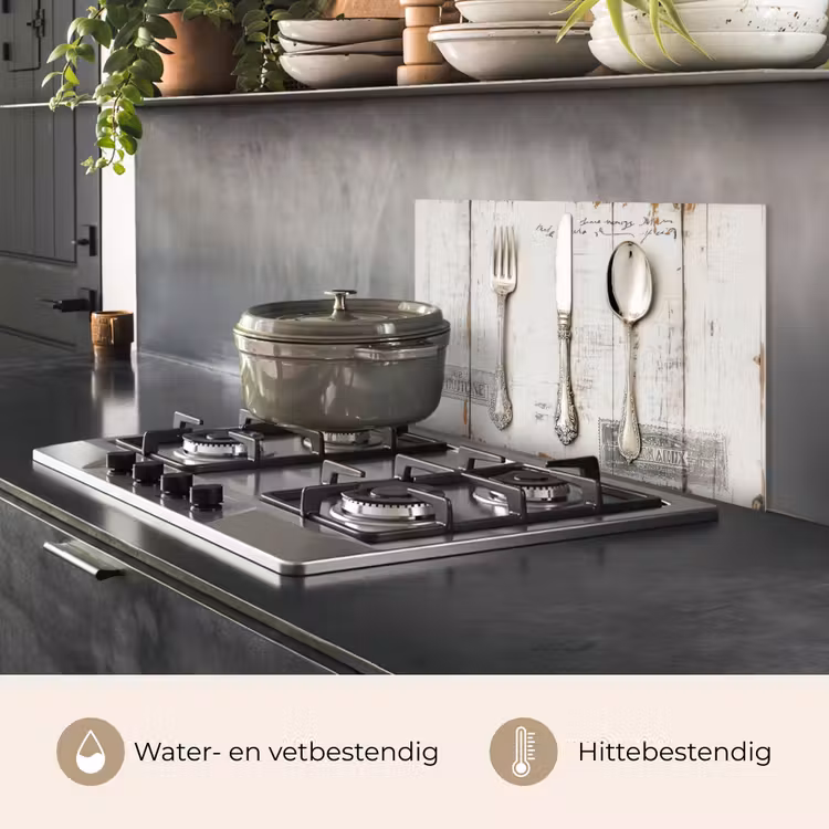 Spatscherm keuken - Zilver - Bestek - Hout — 7