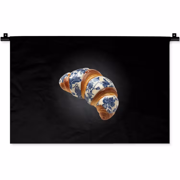 Wandkleed - Croissant - Bloemenpatroon - Delftsblauw — 1