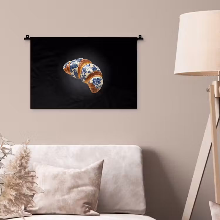 Wandkleed - Croissant - Bloemenpatroon - Delftsblauw — 2