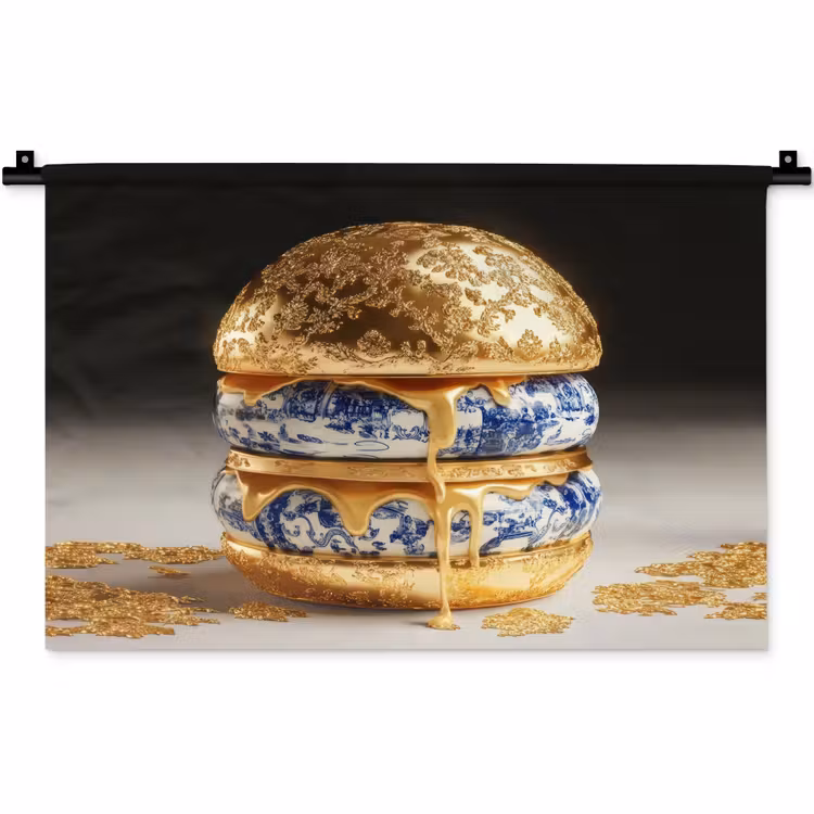 Wandkleed - Delftsblauw - Goud - Burger — 1