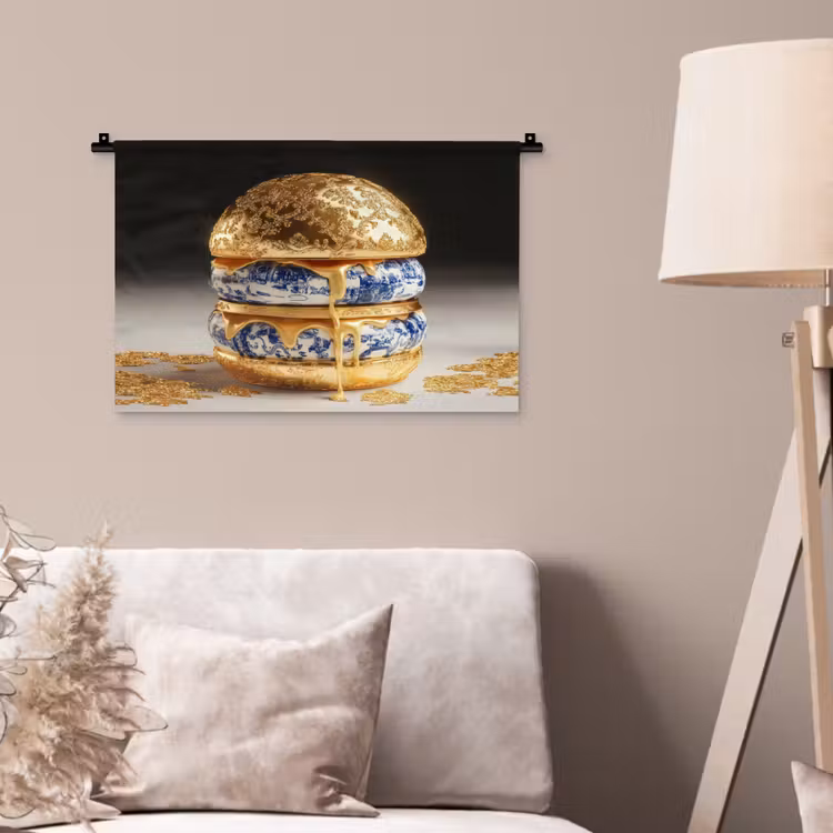 Wandkleed - Delftsblauw - Goud - Burger — 2