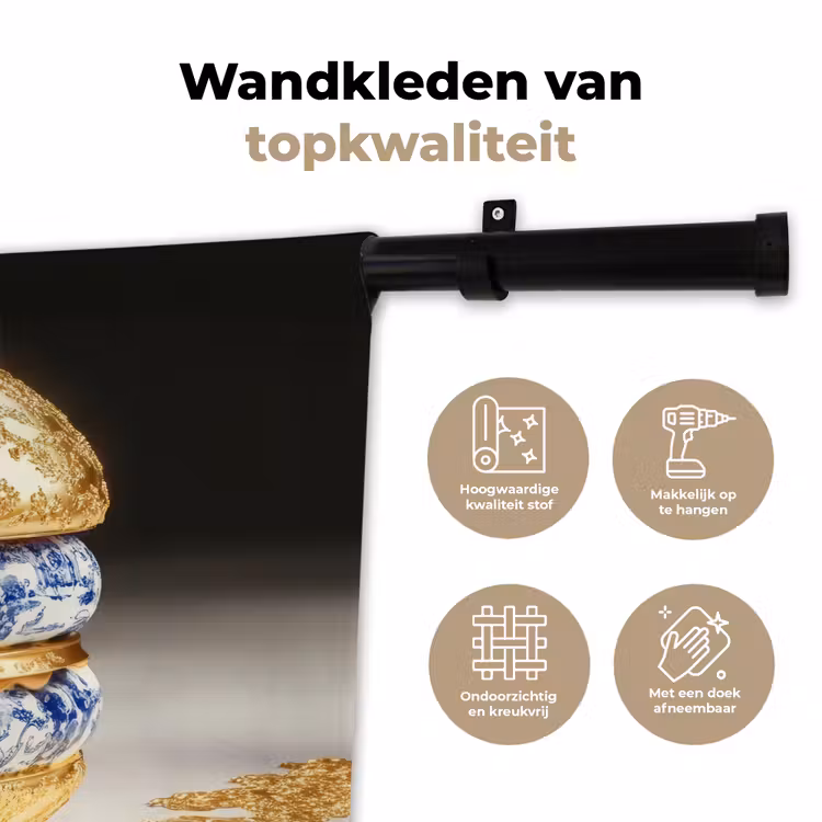 Wandkleed - Delftsblauw - Goud - Burger — 3
