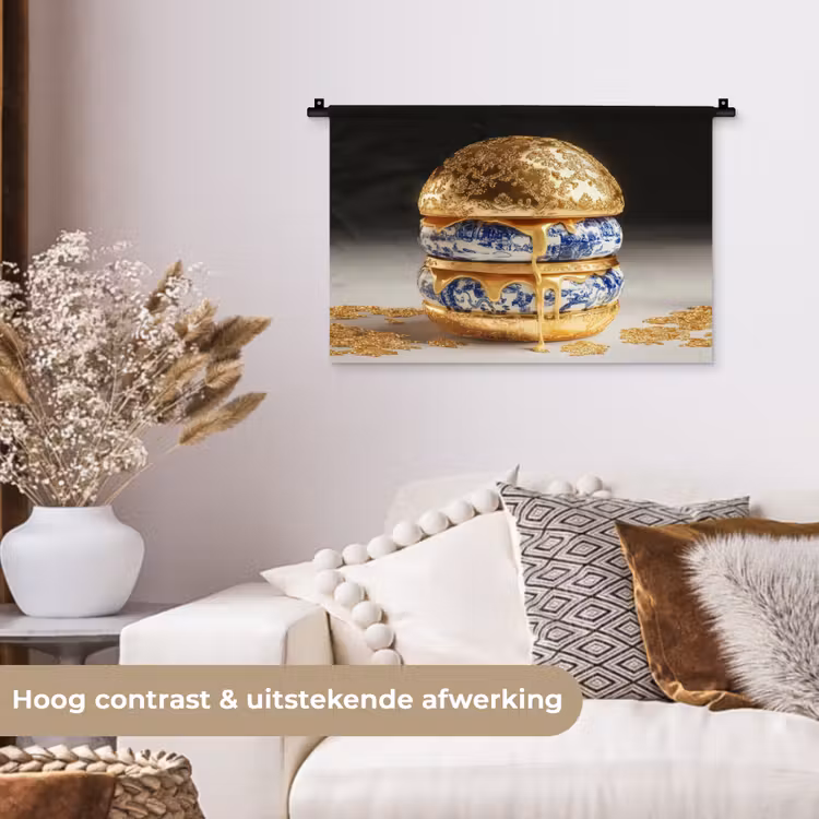Wandkleed - Delftsblauw - Goud - Burger — 4