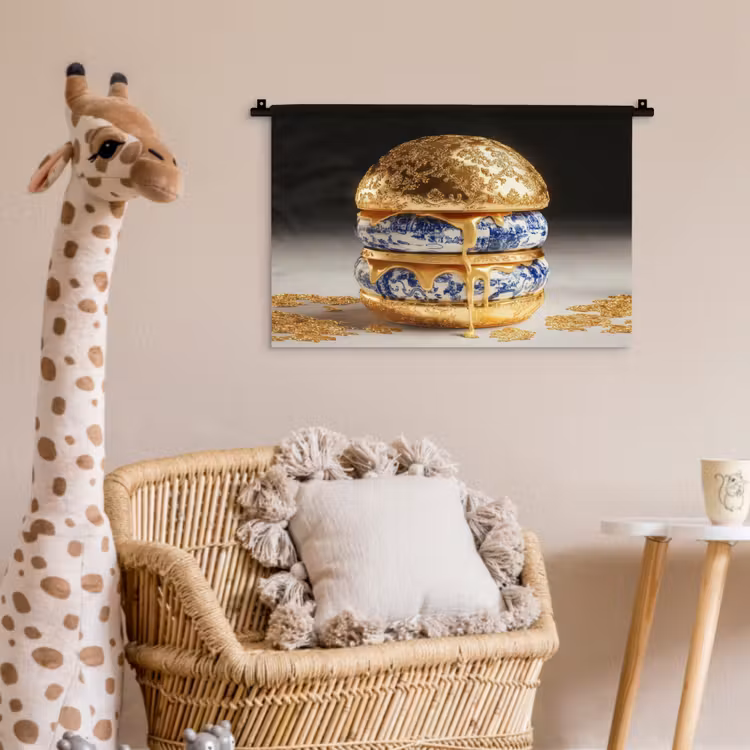 Wandkleed - Delftsblauw - Goud - Burger — 5