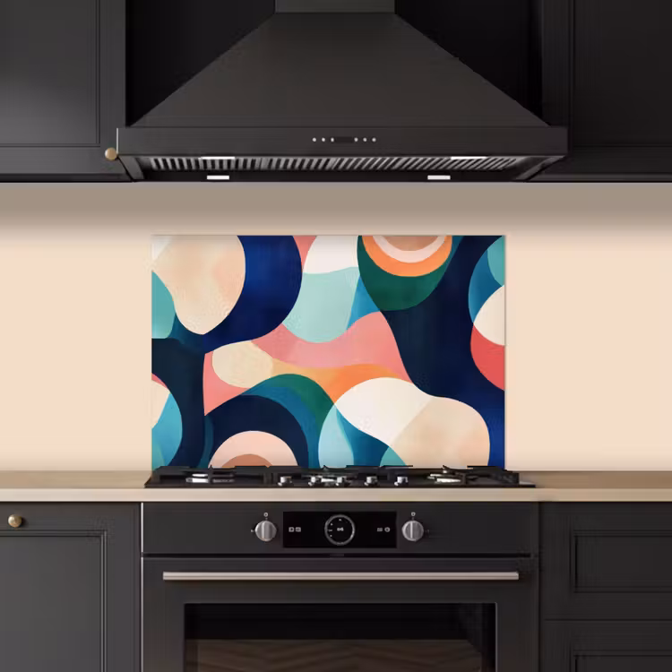 Spatscherm keuken - Abstract - Blauw - Roze — 2
