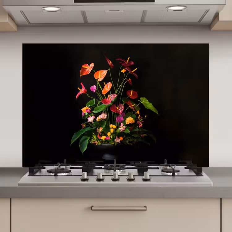 Spatscherm keuken - Bloemen - Vaas - Kleurrijk — 1