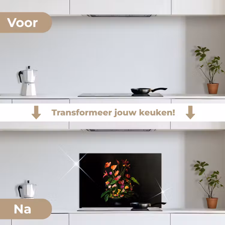 Spatscherm keuken - Bloemen - Vaas - Kleurrijk — 3