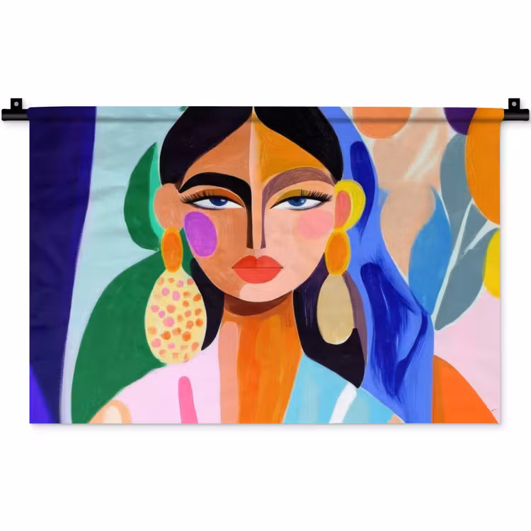 Wandkleed - Abstract Portret Vrouw Grote Oorbellen — 1