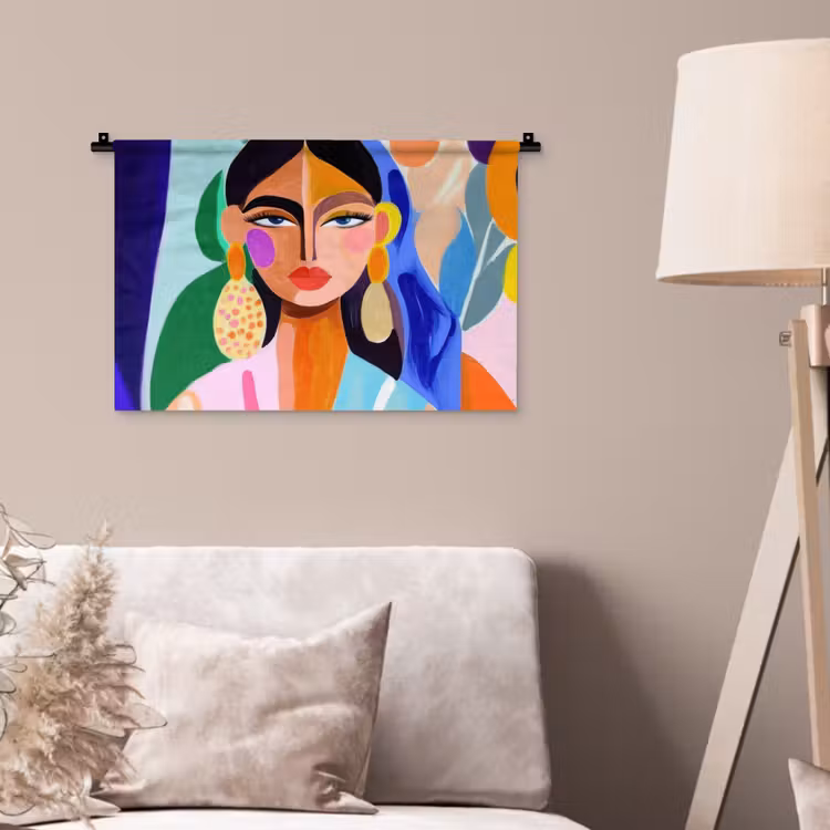 Wandkleed - Abstract Portret Vrouw Grote Oorbellen — 2