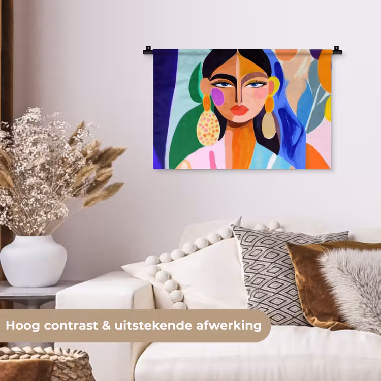 Wandkleed - Abstract Portret Vrouw Grote Oorbellen — 4