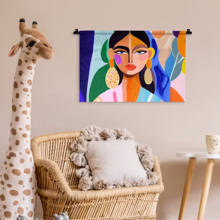Wandkleed - Abstract Portret Vrouw Grote Oorbellen — 5
