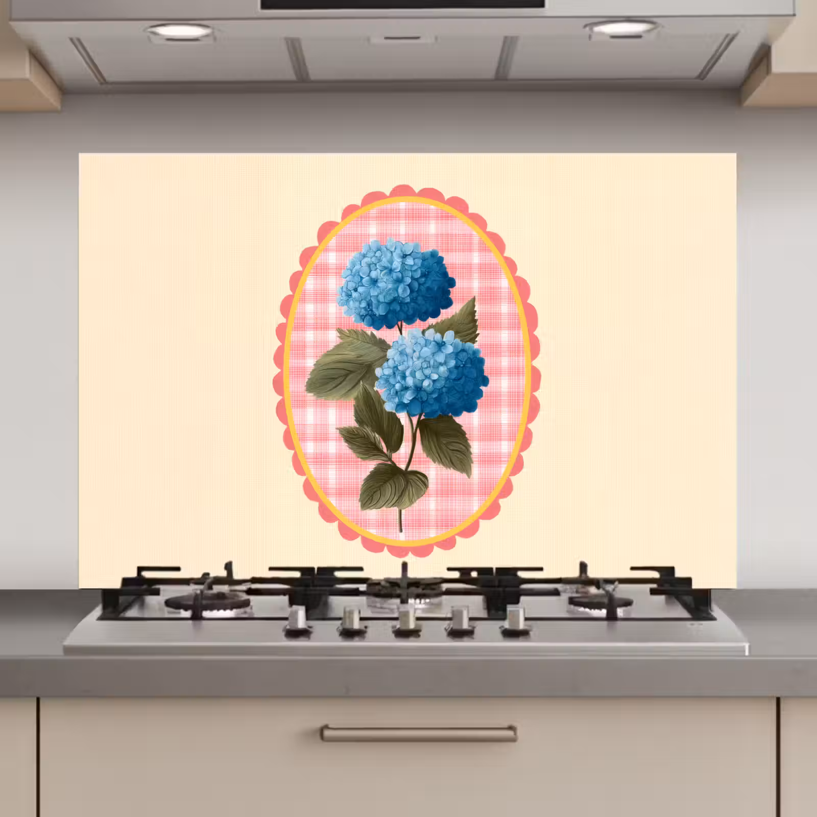 Spatscherm keuken - Bloemen - Blauw - Lijst - Bladeren — 1