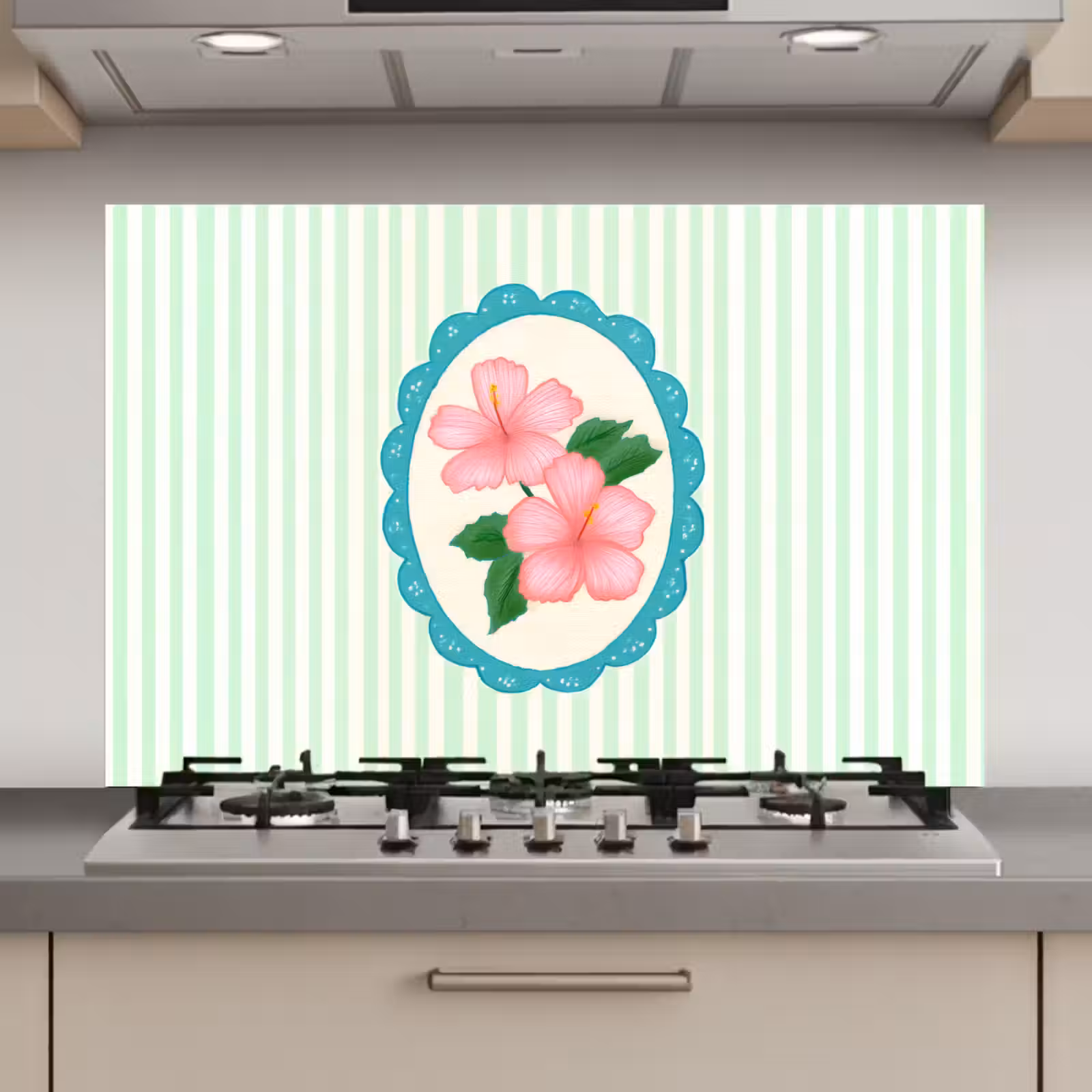 Spatscherm keuken - Bloemen - Ovaal - Strepen - Groen — 1