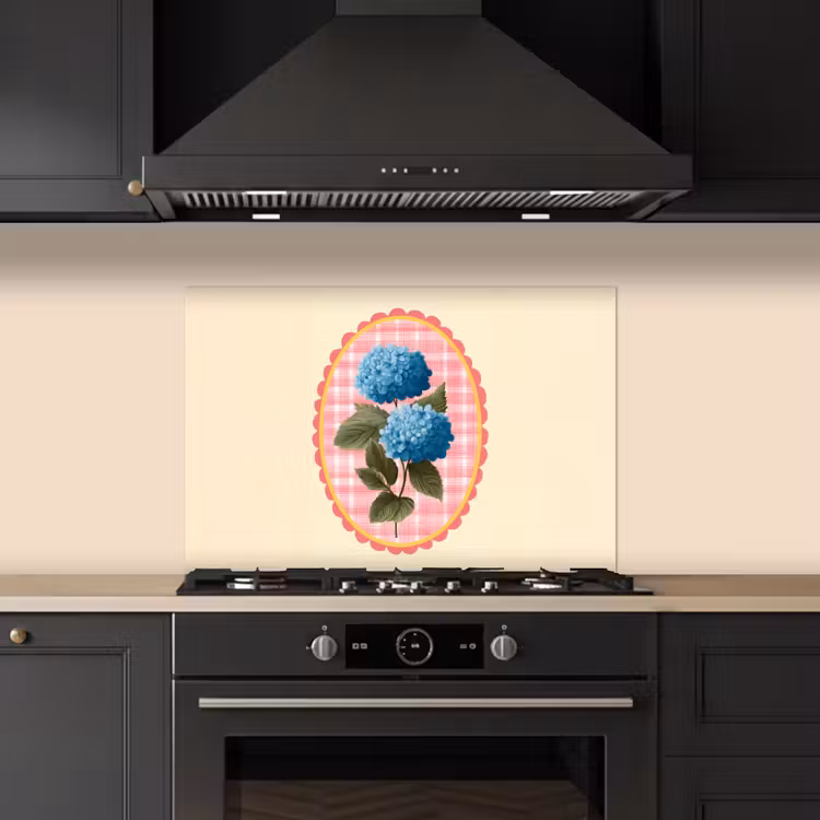 Spatscherm keuken - Bloemen - Blauw - Lijst - Bladeren — 2