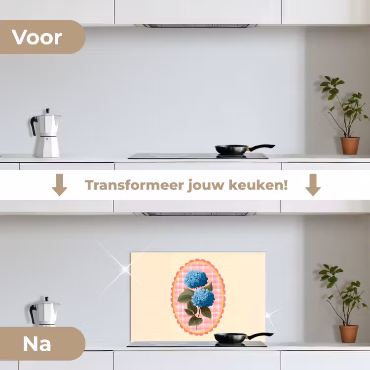 Spatscherm keuken - Bloemen - Blauw - Lijst - Bladeren — 3
