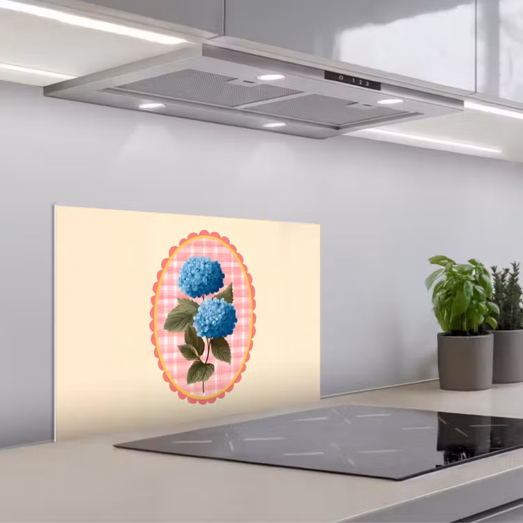 Spatscherm keuken - Bloemen - Blauw - Lijst - Bladeren — 5