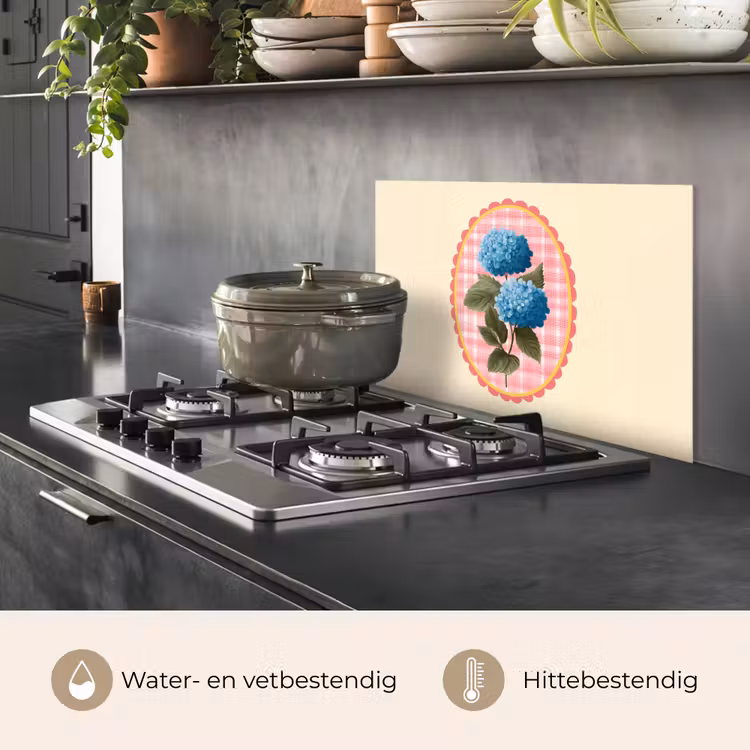 Spatscherm keuken - Bloemen - Blauw - Lijst - Bladeren — 7