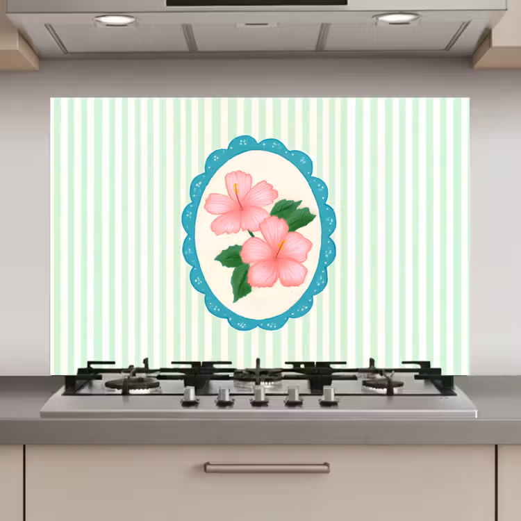 Spatscherm keuken - Bloemen - Ovaal - Strepen - Groen — 1