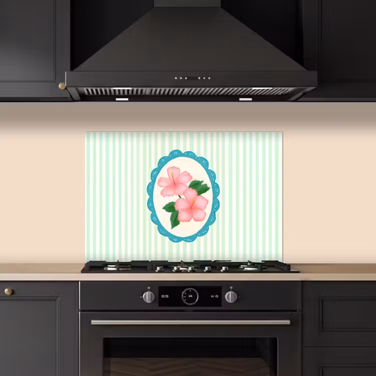 Spatscherm keuken - Bloemen - Ovaal - Strepen - Groen — 2