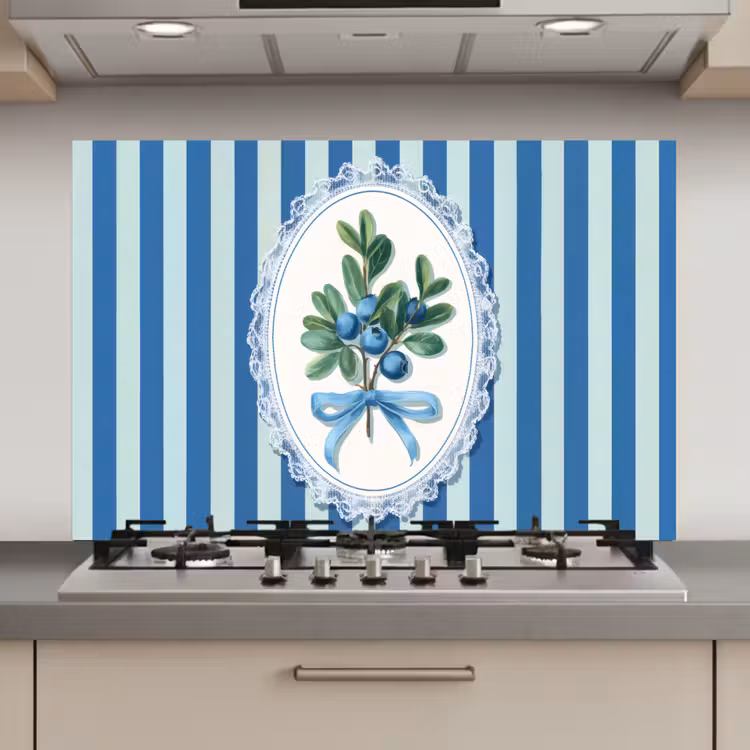 Spatscherm keuken - Illustratie - Bessen - Blauw - Strepen — 1
