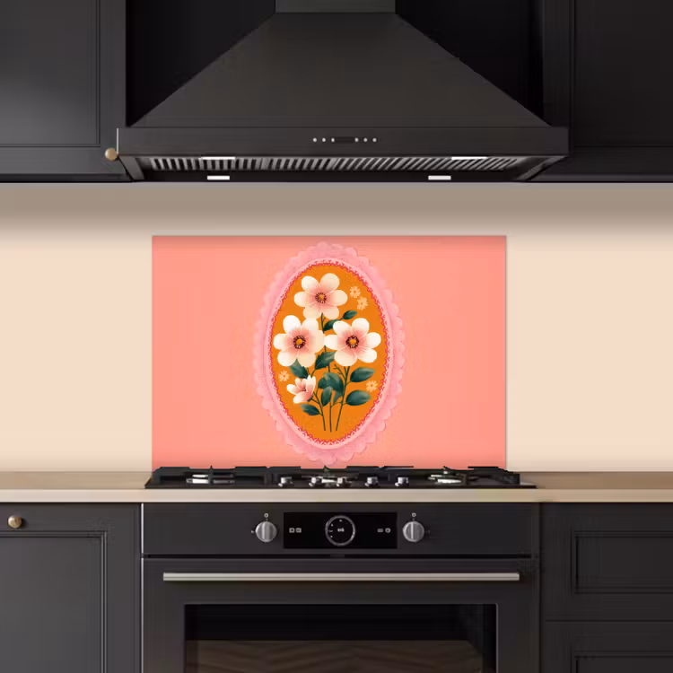 Spatscherm keuken - Illustratie - Bloemen - Rand - Roze — 2
