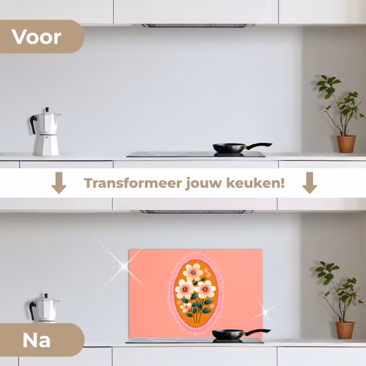 Spatscherm keuken - Illustratie - Bloemen - Rand - Roze — 3