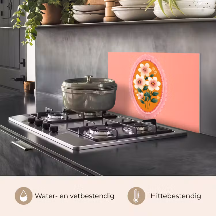 Spatscherm keuken - Illustratie - Bloemen - Rand - Roze — 7