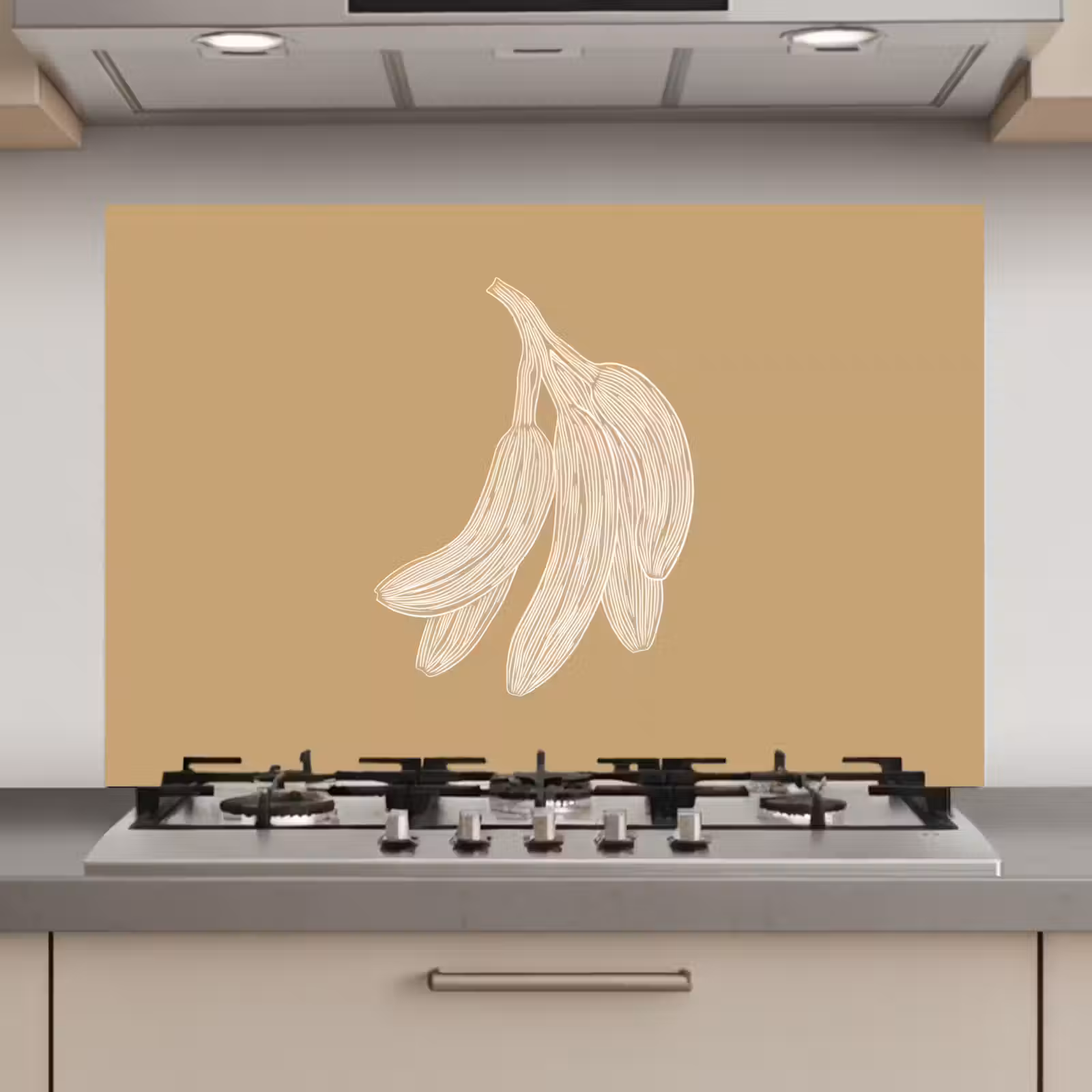 Spatscherm keuken - Bananen - Beige - Lijntekening - Minimalistisch — 1