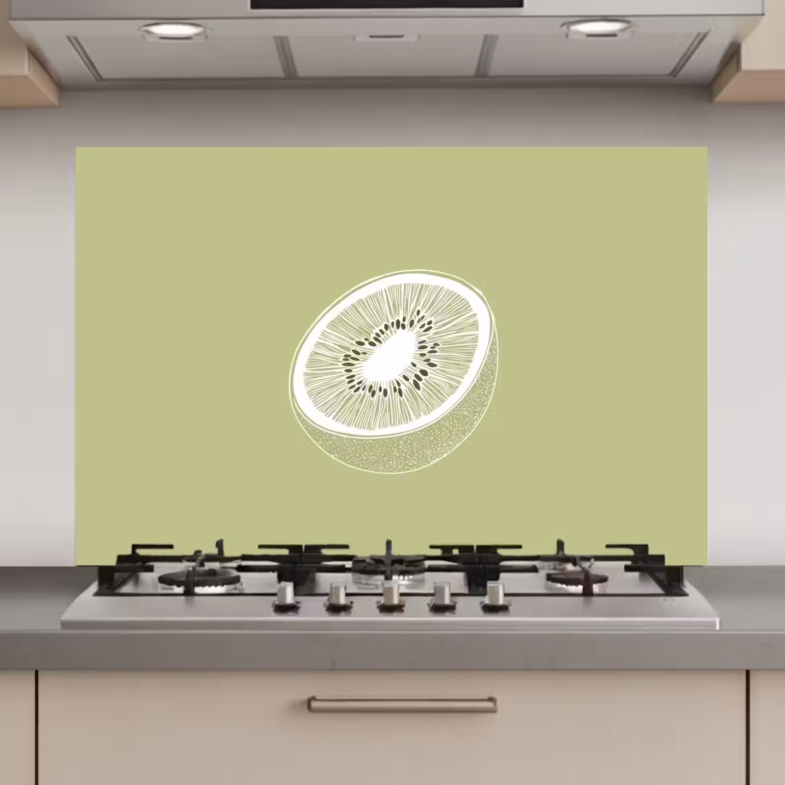 Spatscherm keuken - Kiwi - Lijntekening - Minimalistisch - Groen — 1