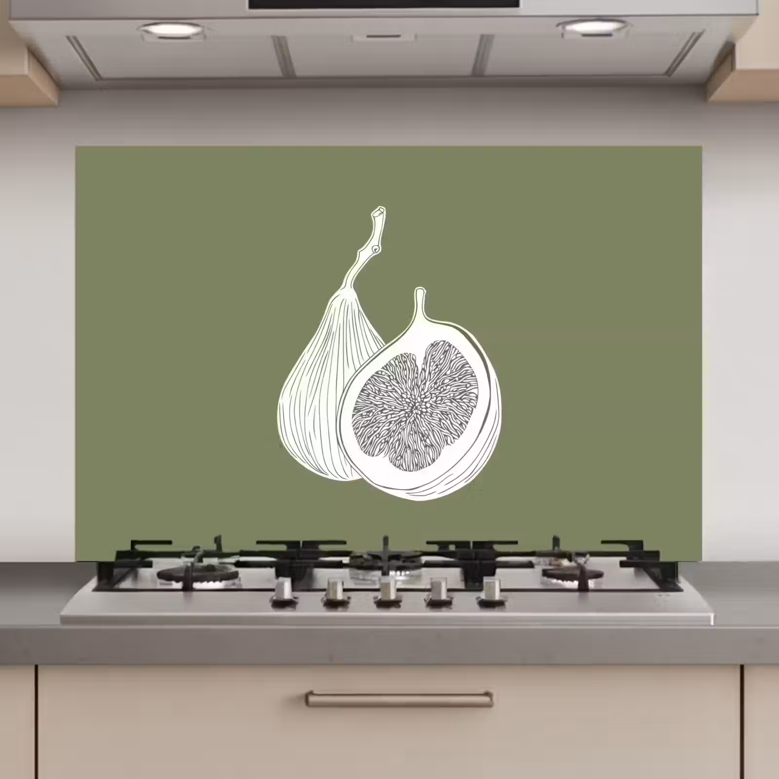 Spatscherm keuken - Vijgen - Minimalistisch - Getekend - Mosgroen — 1