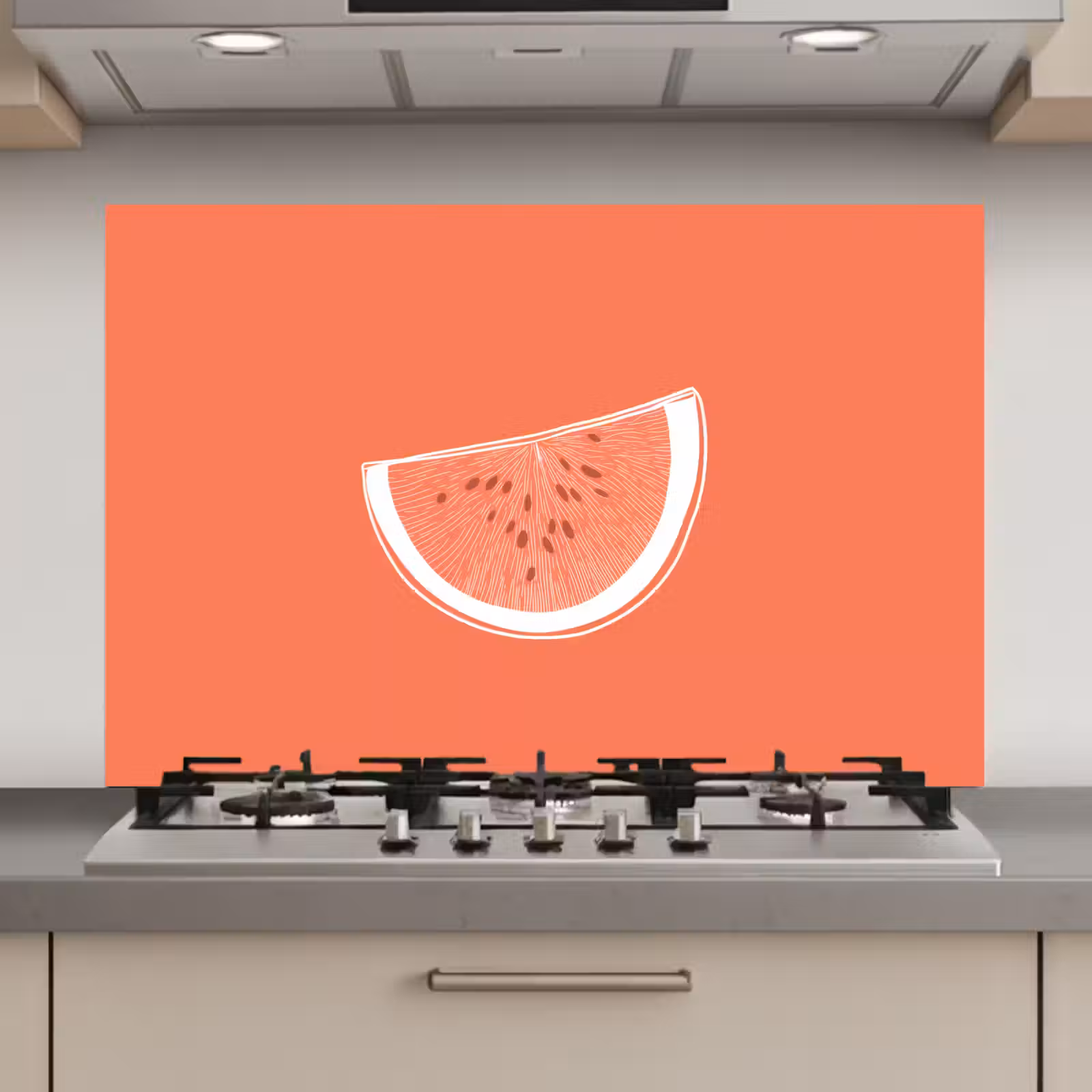Spatscherm keuken - Watermeloen - Lijnen - Koraalrood — 1