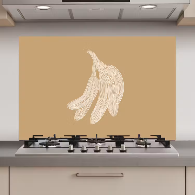 Spatscherm keuken - Bananen - Beige - Lijntekening - Minimalistisch — 1