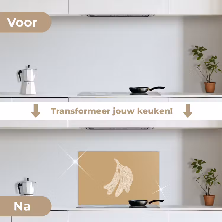 Spatscherm keuken - Bananen - Beige - Lijntekening - Minimalistisch — 3