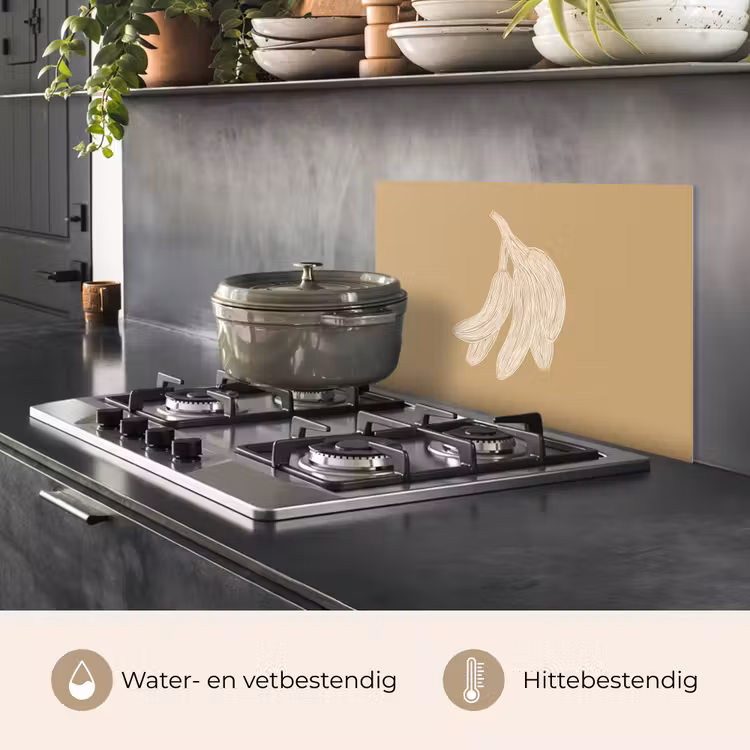 Spatscherm keuken - Bananen - Beige - Lijntekening - Minimalistisch — 7
