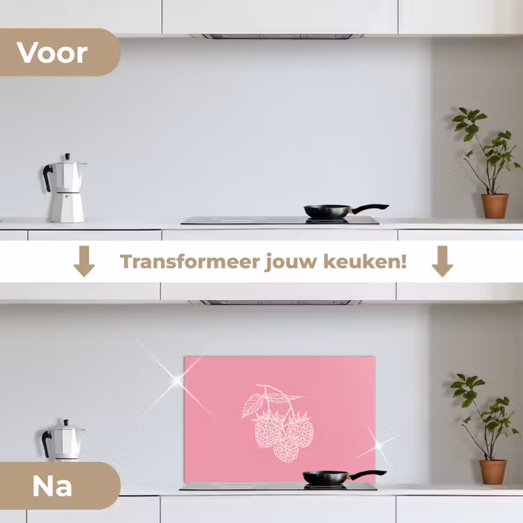 Spatscherm keuken - Frambozen - Steel - Getekend - Roze — 3