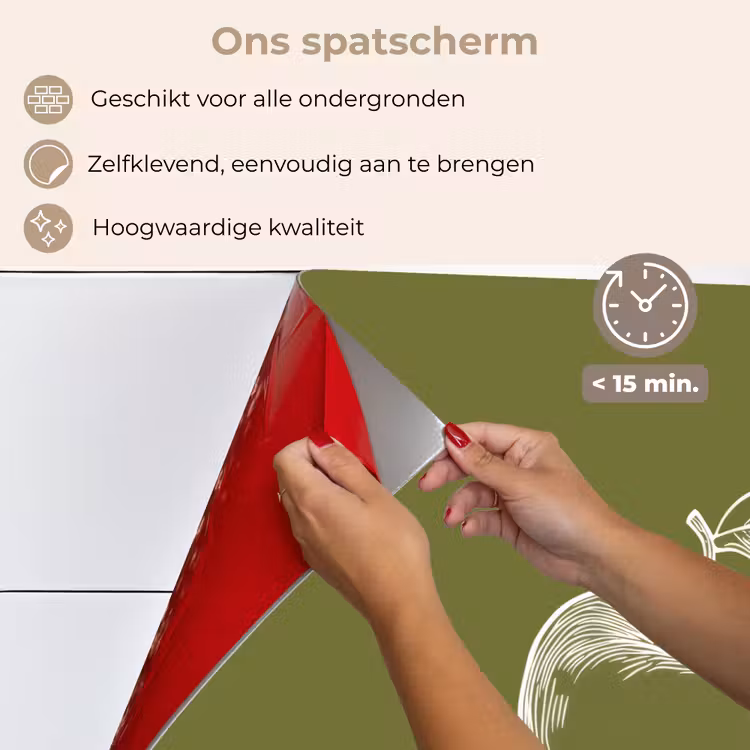 Spatscherm keuken - Lijntekening - Appel - Olijfgroen - Blaadje — 4