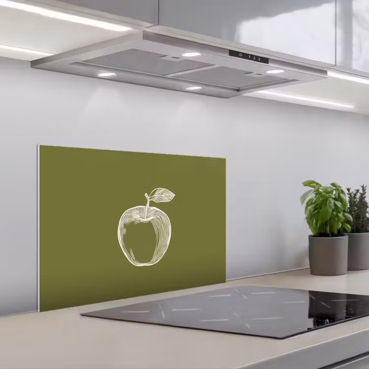Spatscherm keuken - Lijntekening - Appel - Olijfgroen - Blaadje — 5