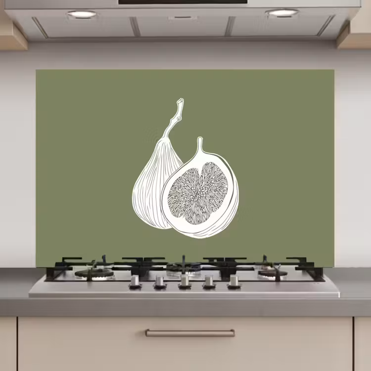 Spatscherm keuken - Vijgen - Minimalistisch - Getekend - Mosgroen — 1
