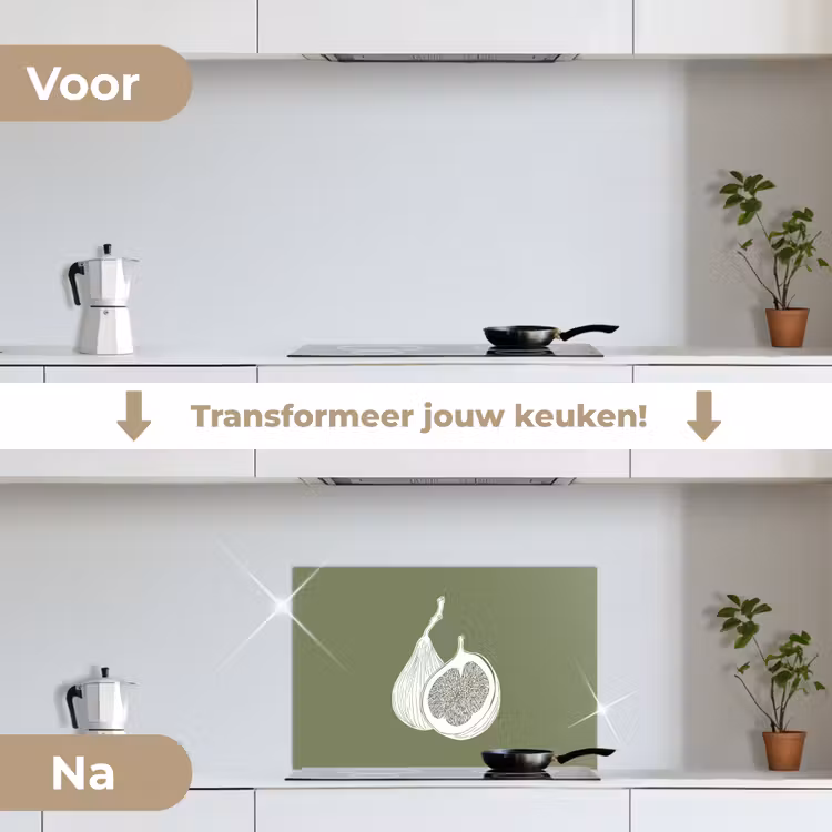 Spatscherm keuken - Vijgen - Minimalistisch - Getekend - Mosgroen — 3