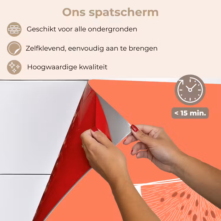 Spatscherm keuken - Watermeloen - Lijnen - Koraalrood — 4