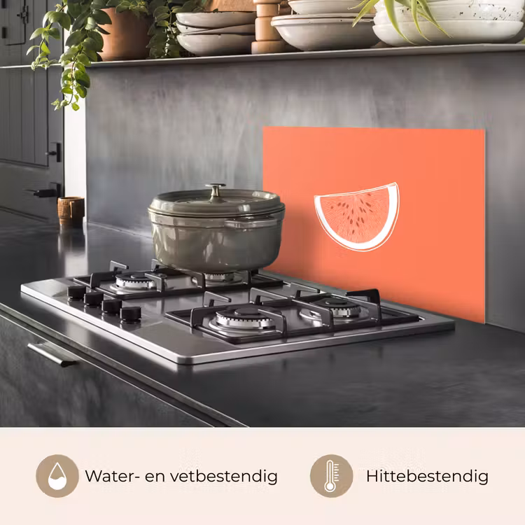 Spatscherm keuken - Watermeloen - Lijnen - Koraalrood — 7