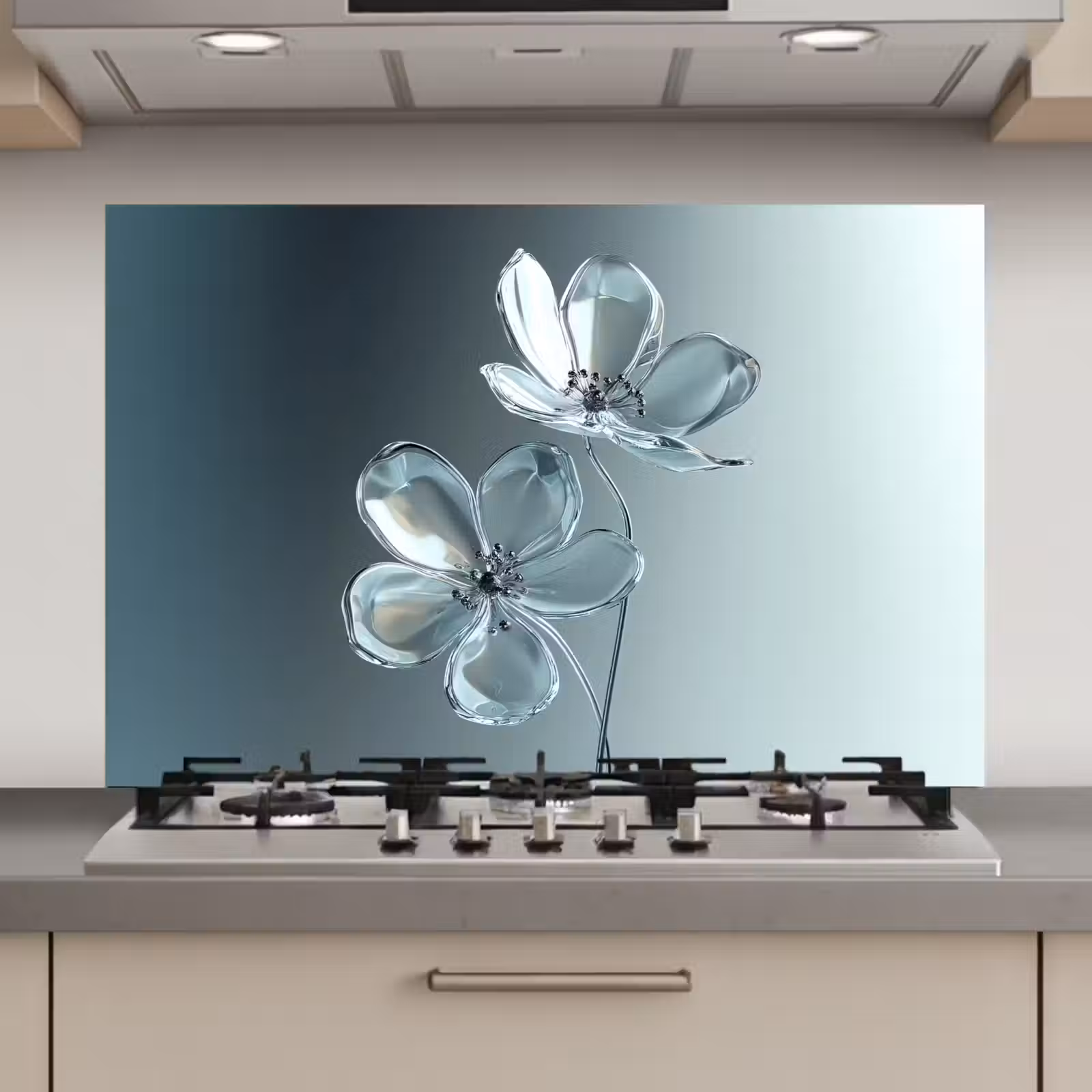 Spatscherm keuken - Kristal - Bloemen - Grijs — 1